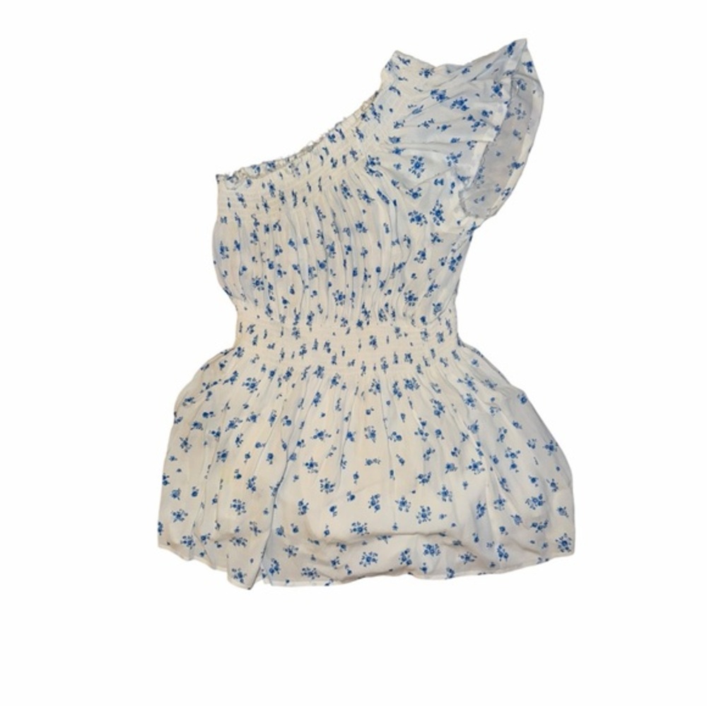 Skylar + Madison White Dress with Blue Floral Detail
